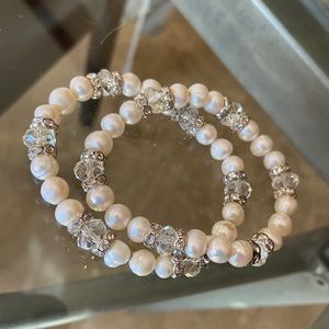 Faux Pearl Diamond Bracelet Pair